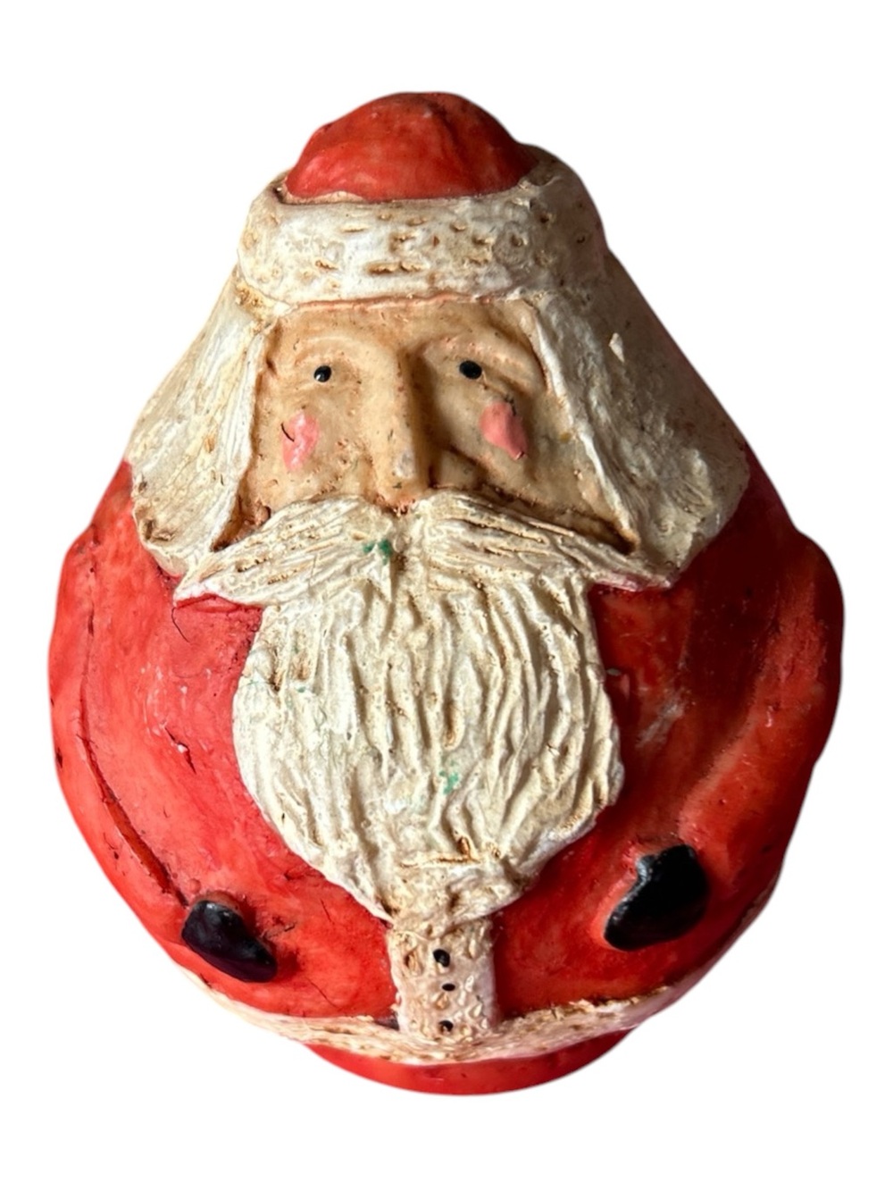 Vintage Primitive Folk Art Roly Poly Santa Claus Figurine Rustic Christmas